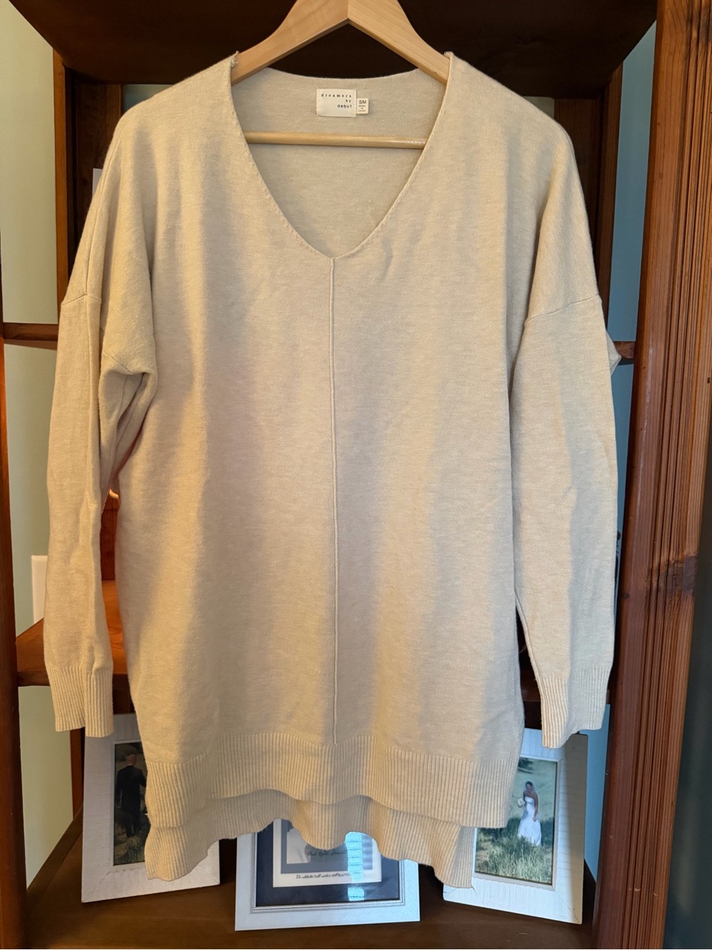 Dreamers Beige V-Neck Oversized Sweater